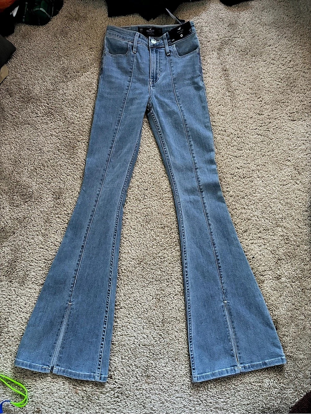 Hollister High-Rise Flare Jeans with Split Hem Blue Waist 23